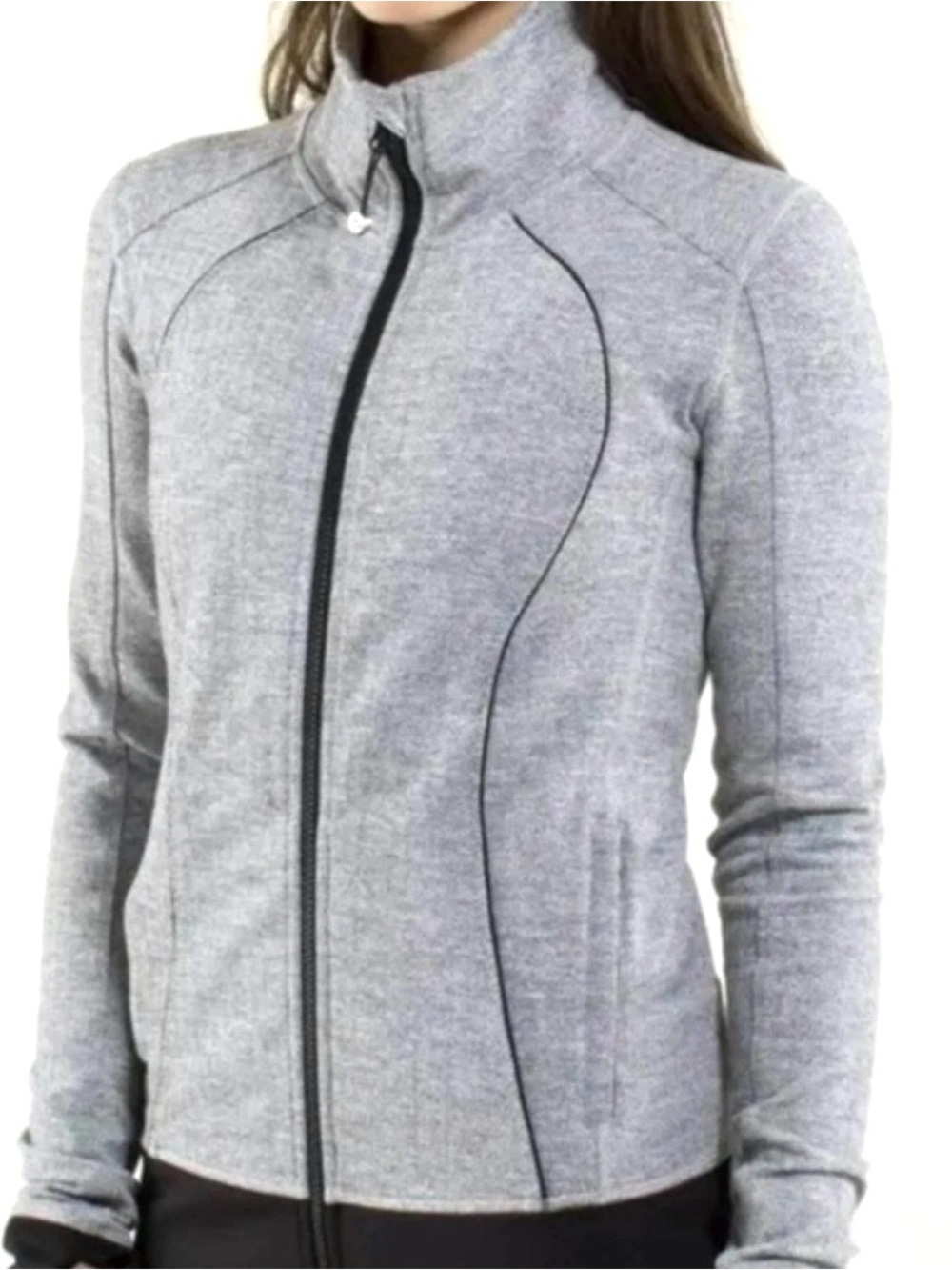 Lululemon Nice Asana Jacket Womens 4 Herringbone Gray Black Full Zip Athletic